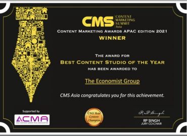 “ The Economist Group has won Best Content Studio of The Year” from CMS Asia Awards 2021 Winners